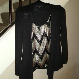 Black cardigan with build in shirt